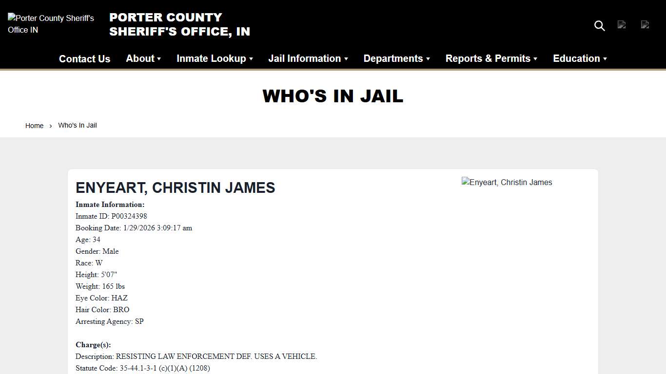 Who's In Jail Porter County Sheriff’s Office IN